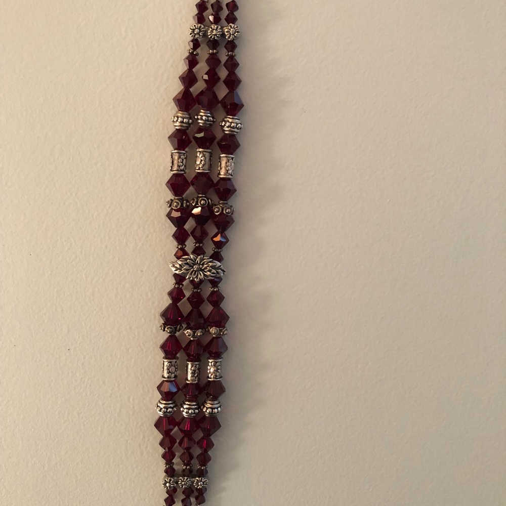 Silver and maroon stone bracelet